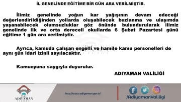 Kar Yağışı Nedeniyle İl Genelinde Eğitime 1 G&uuml;n Ara Verildi